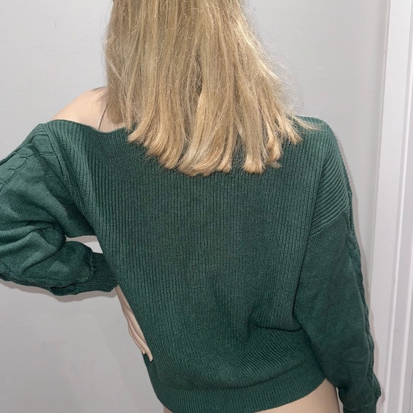 Elan Off-the-Shoulder Y2K Vintage Green Sweater L - Picture 4 of 7